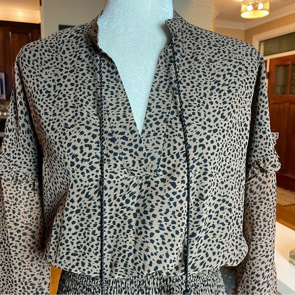 Aqua Printed Ruffle Mini Dress Brown Leopard Print Bloomingdale’s Size S - Picture 12 of 16